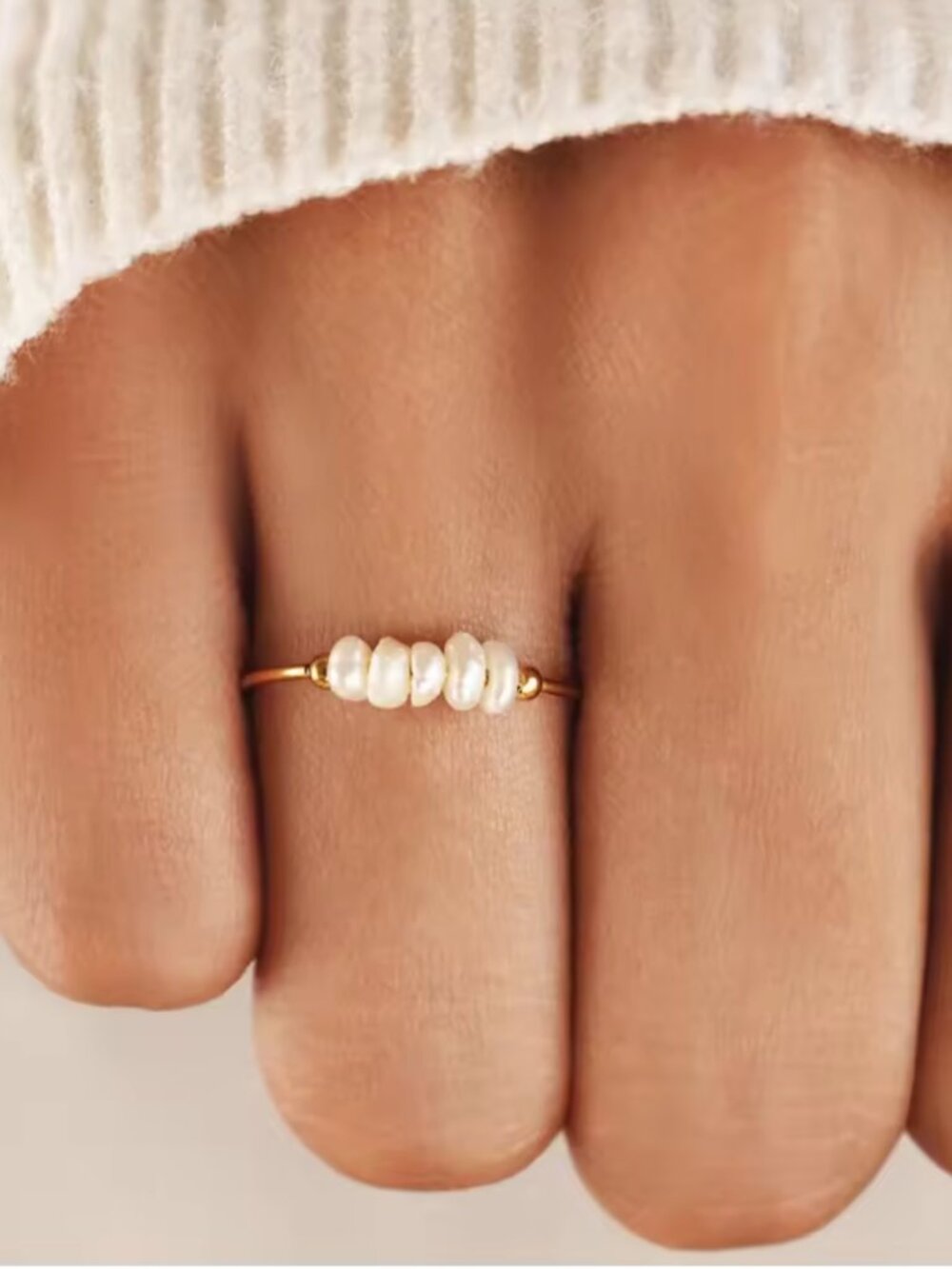 Perfect everyday Pearl Ring Dainty Gold Ring baroque pearls WATERPROOF gold ring - Picture 3 of 12